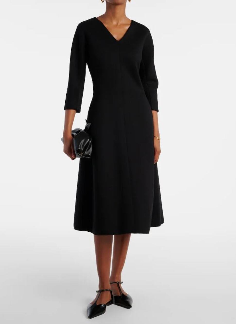 MAX MARA Midas Jersey Midi Shift Dress Black V Neck Womens Size 8 Italy